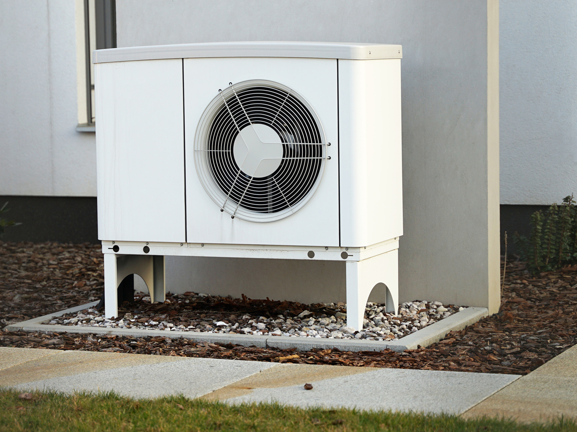 Heat pump reduce living cost in modern house of future, green renewable energy concept of heat pump Heat pump reduce living cost in modern house of future, green renewable energy concept of heat pump